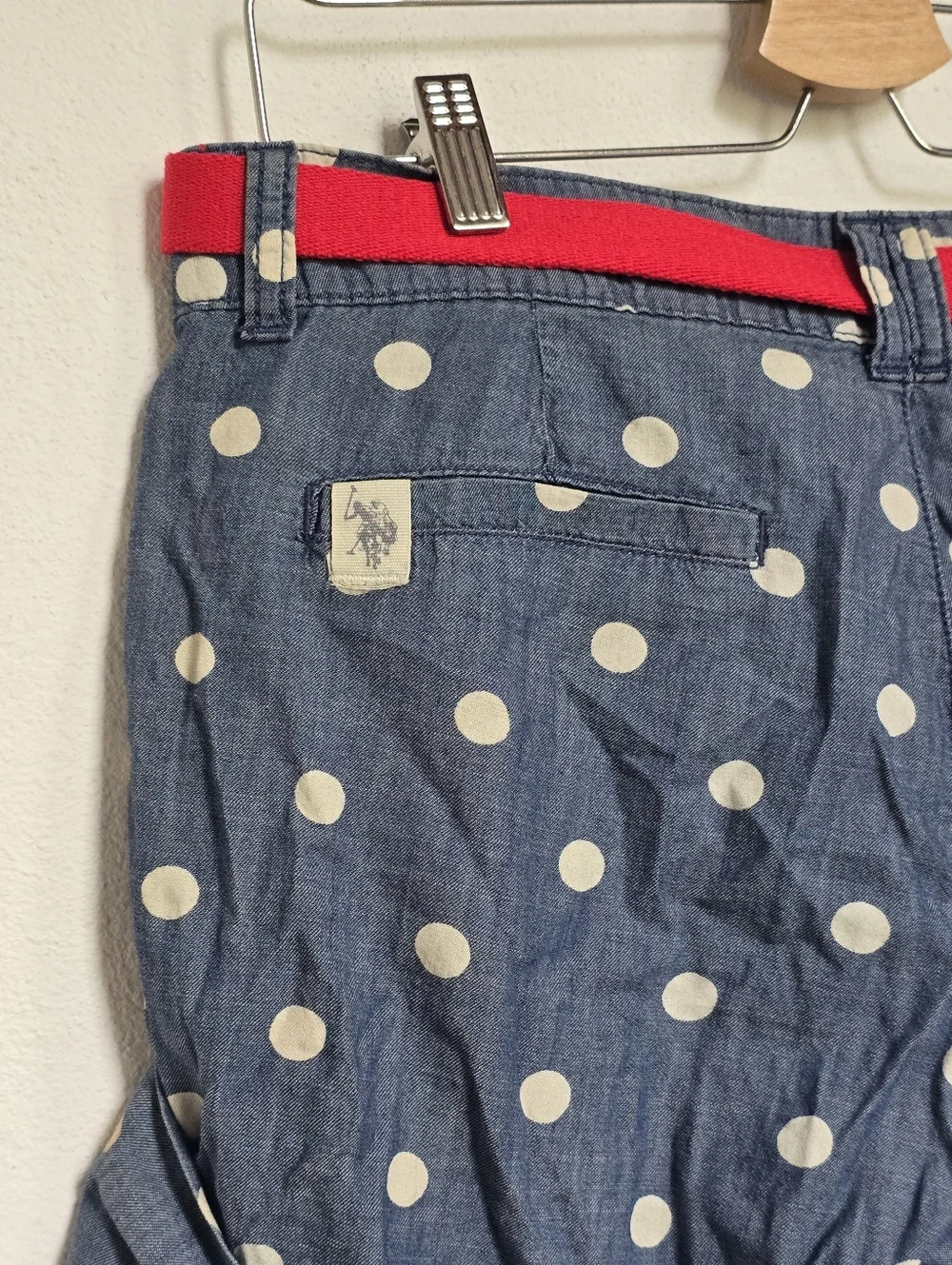 U.S. Polo Assn Polka Dot Chambray Shorts Red Belt Size 7 / 8